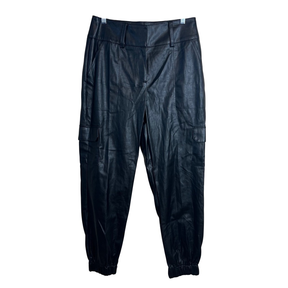 New York &‎ Company Faux Leather Cargo Joggers Sz 8 Black High Waist Utility